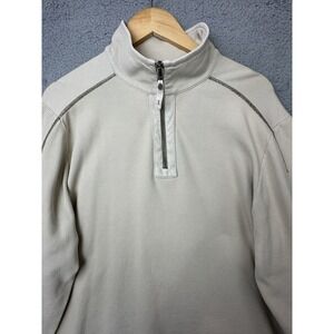 Tommy Bahama Jeans Sweater Mens Large Beige Quarter Zip Pullover Rib Knit